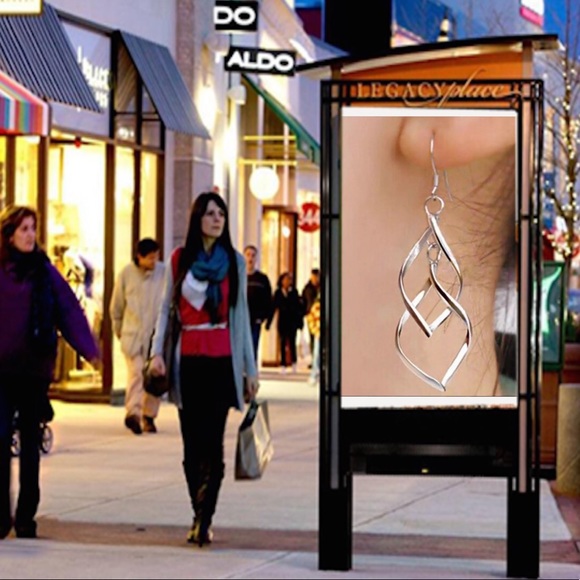 Silver Hoop Dangly Earrings - Picture 4 of 6